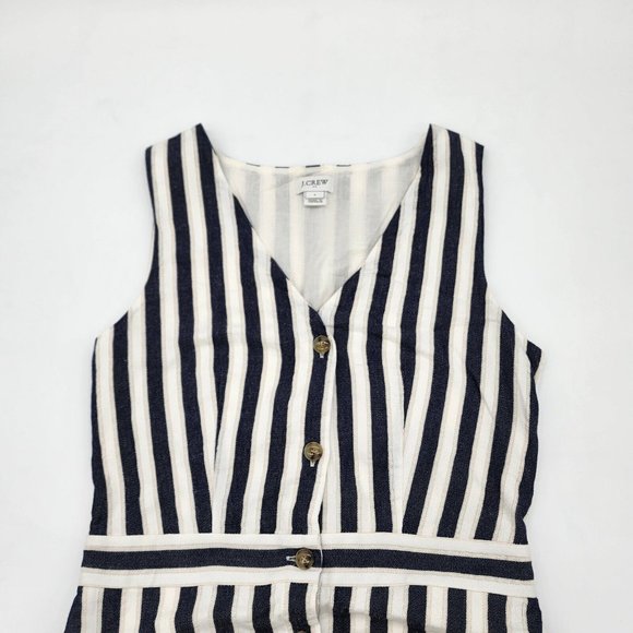 J. Crew Factory Blue and White Striped Jumper Dress Cotton and Linen Blend Sz 0 - Picture 3 of 5